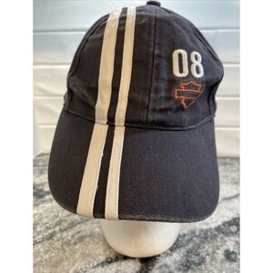 Harley Davidson Hat Black And White Racing Stripes Trucker Cap 2008 Adjustable